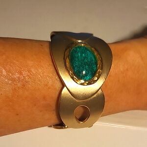 Handmade By MeGold Cuff Bracelet with Green Accent